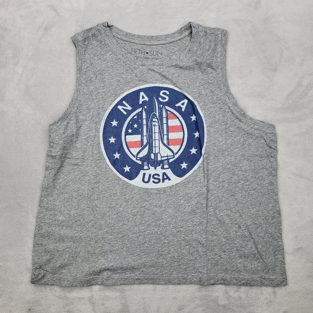 NASA Shirt Boys Large Tank Top Crewneck USA American Flag Graphic Tee Youth Kids